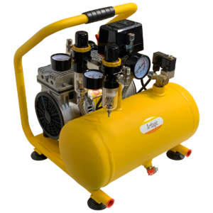 AC1515D Compact Studio 550W (3/4HP) Air Compressor Silent Rated Twin Cylinder & Dual Regulators with 5L Tank