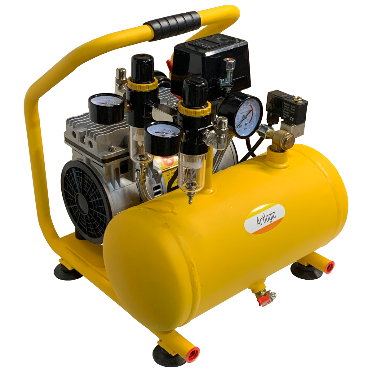 AC1515D Compact Studio 550W (3/4HP) Air Compressor Silent Rated Twin Cylinder & Dual Regulators with 5L Tank